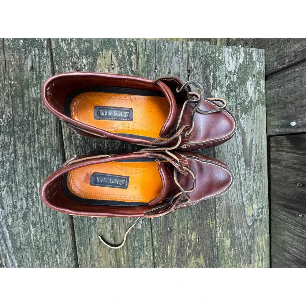 Timberland Mens 9.5 M Burgundy Brown Leather Boat Shoes 25077 Classic Moc Toe